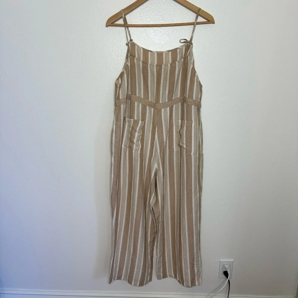 Madewell Striped Tie-Strap Wide-Leg Overalls SZ. XL